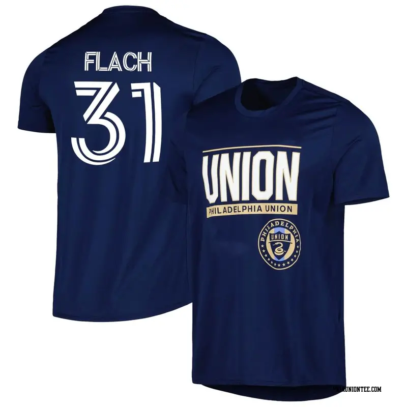 Men's Philadelphia Union ＃31 Leon Flach Navy Name & Number Club Performance T-Shirt