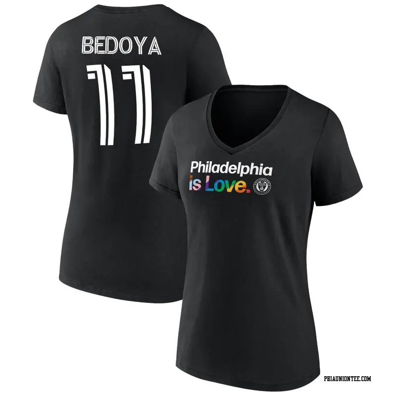 Women's Philadelphia Union ＃11 Alejandro Bedoya Black Name & Number City Pride V-Neck T-Shirt